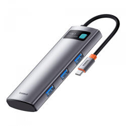 Baseus Hub USB-C Baseus Joystar, 3 x USB-A 3.0 - 1 x USB-C - 1 x HDMI - 1 x SD - 1 x microSD, Gri B00030708811-00