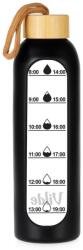 Vilde 259486 boroszilikát üveg vizespalack, bambusz kupak, fekete szilikon tok, textil fogantyú és időjelölés, 600 ml (259486)