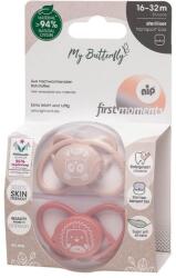 NIP Set 2 Suzete MyButterfly din silicon, forma anatomica, simetrica, tetina ortodontica flexibila, cu cutie de transport si sterilizare, 16 - 32 luni, nip first moments 31612 (31612)