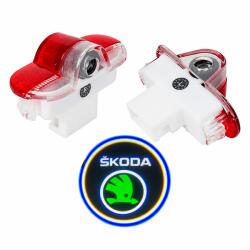 CerCip Lampi Portiere Auto SKODA Octavia 2001-2014 cu LOGO, Set 2 bucati, Lentile de sticla, Instalare Plug & Play, Calitate premium (5943299000342)