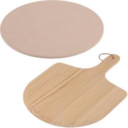 Excellent Houseware pizzasütő kő és fa tányér, 33 cm, fehér / bézs szín (404000530)