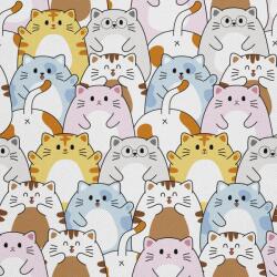 Heko Panels Textil anyag, Színes kawaii macskák, Poliészter 100%, 210g/pm, Méret: 100cm x 155cm (DX1162)