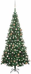 vidaXL Brad de Craciun pre-iluminat verde 240 cm cu 300 LED-uri si set 120 globuri (3077577)