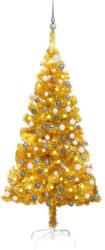 vidaXL Brad de Craciun artificial auriu 150 cm, pre-iluminat, cu LED si set globuri (3077690)