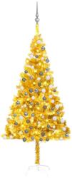 vidaXL Brad Craciun pre-iluminat cu set globuri, auriu, 180 cm, PET GartenMobel Dekor (3077691)