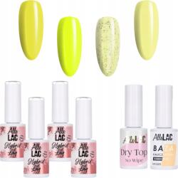 AlleLac 4x Hibrid lakk Allelac 6g Yellows Neon sárga Alap Top Szett (Lakier hybrydowy do paznokci 6g żółty yellow)