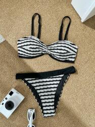 Shein Fekete-fehér, Texturált, Kétrészes Bikini Csíkos Mintával Shein XL