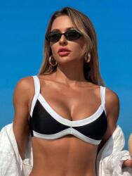 Shein Fekete-fehér Klasszikus Bikini Felső Állítható Vállpántokkal Shein M