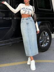Shein Kék Magas Derekú Farmerszoknya Shein Zsebekkel 34