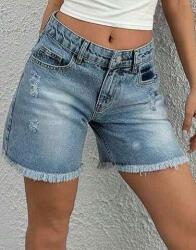 Shein Kék Magas Kopásállóságú Farmer Rövidnadrág Shein 36