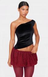Prettylittlething Fekete Bársonyos Aszimmetrikus Egyvállas Felső Prettylittlething 38