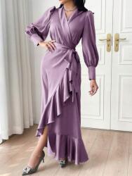 Shein Lila Maxi Borítékos Ruha Szatén Koktél Öv Shein 38