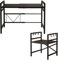 BOXIMO Mikrohullámú Sütő Fölé Szerelhető Polc Akasztókkal Fekete Fém 63X32X44 CM (E41001B)