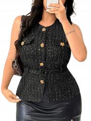 Shein Fekete Mellény Dekoratív Arany Plus Size Gombokkal 46 2DA