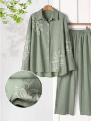 Shein Női Ing Hímzéssel És Hosszú Ujjú Zöld Casual XL 1MA