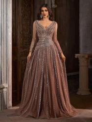Shein Hosszú Ujjú Maxi Ruha Díszítéssel S06__L