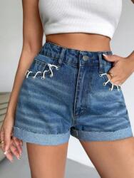 Shein Kék Farmer Rövidnadrág Rövid Szárú Zsebek Magas Állapot Shein Xs
