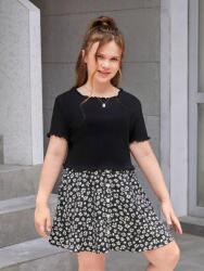 Shein Fekete Miniszoknya Szett Fehér Virágokkal Csíkos Felső Shein 152