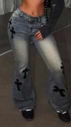 Shein Kék Árnyékolt Farmer Nadrág Bootcut Dekoratív Hímzés Shein 27