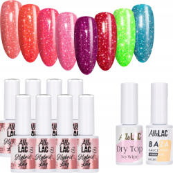 AlleLac 8x Hibrid lakk Allelac 6g Flash Glitter Base Top Set (Lakier Brokatowy Na Karnawał Zestaw)