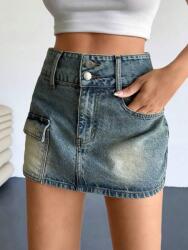 Shein Kék Magas Derekú Pamut Mini Farmer Szoknya Shein 40