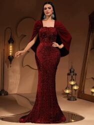 Shein Piros Maxi Ruha Díszítéssel S06__XL