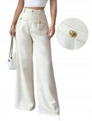  Női Nadrág Egyenes Hosszú Bézs Színben, Textúrával L 1LA (sz25031533200333209-Petite L)