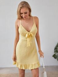Shein Sárga Texturált Ruha Vállpántokkal, Shein Fodrokkal 34