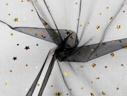 Stoklasa Tüll holografikus csillagokkal és pöttyökkel, fekete-arany, 1 m (380760_219968_111726)