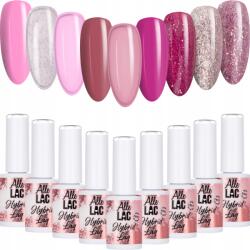 AlleLac 9x Hibrid lakk Allelac 6g Pinks Pink Set 9in1 Rózsa Csillámos (Zestaw Lakierów Hybrydowych Na Karnawał)