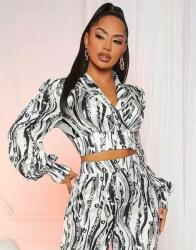 Shein Fehér-fekete Mintás Rövid Ujjú Crop Ing Shein S