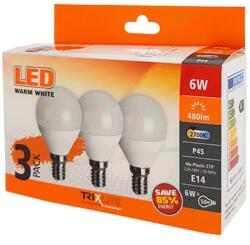 Trixline LED globe mini P45 6W E14 2700K 480 lumen, 3db-os KISZERELÉS! (TR-E14-P45-6-2700-3)
