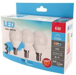 Trixline LED globe mini P45 6W E14 6500K 515 lumen, 3db-os KISZERELÉS! (TR-E14-P45-6-6500-3)