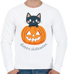 printfashion Halloweeni tök cica - Férfi pulóver - Fehér (18616268)