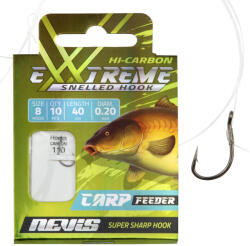 Nevis Feeder 12-es 0, 18 mm / 40 cm szakállas előkötött horog 10 db/csomag