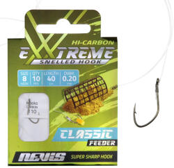 Nevis Classic Feeder 6-os 0, 22 mm / 40 cm szakállas előkötött horog 10 db/csomag