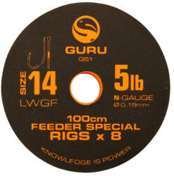 Guru Lwgf feeder Special 100 cm 10-es szakállas előkötött horog 8 db/csomag