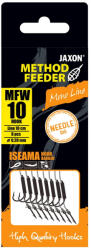 JAXON Method Feeder Iseama 8-as 0, 22 mm 10 cm monofil csalitüskés szakállas előkötött horog 8 db/csomag