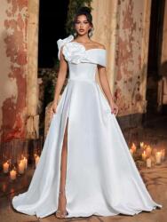 Shein Szatén Fehér Esküvői Ruha Kivágással S06__M (sz25021410548478301)