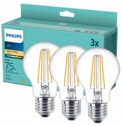 Philips 3x Led izzó E27 A60 8.5W 75W 1055lm 2700K Meleg Filament Philips (929002025493)