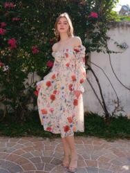 Shein KC81202 Shein MIDI Ruha Virágmintás Nyitott Vállakkal (8) L