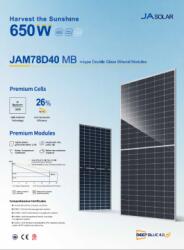 JA Solar Panou fotovoltaic bifacial JA Solar 650W n-type Double Glass (JAM78D40-650/MB)