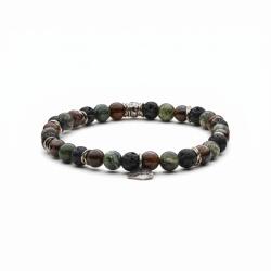 Antracite Brățară cu Lavă Vulcanică, Serpentină și Bronzit, Argint 925, 6mm - ANTRACITE Nocino