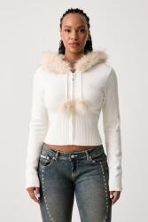 Juicy Couture női kardigán viszkózzal KNIT JUICY DIAMANTE WITH FUR TRIM - bézs M