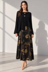 RohBoutique Compleu din 2 piese cu pulover asimetric cu nasturi și rochie midi din satin imprimat negru Roh DR4867