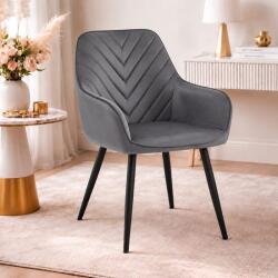 ARTOOL Scaun stil fotoliu bucatarie/living, Artool, Nana, catifea gri inchis, picioare metal negru, 54x61x83.5 cm (3944_1)