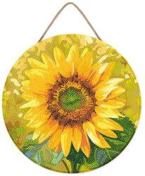 Figured Art Set goblen cu diamante rotund, pe lemn, Floarea soarelui, O30cm (DP-RFA014)