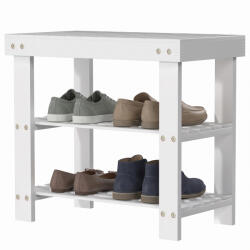 HomCom Banc pentru pantofi din bambus cu șezut și 2 rafturi pentru 4 perechi pentru hol/sufragerie/dormitor 50x28x45 cm Alb | Aosom Romania (837-320V01WT) Pantofar