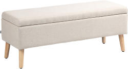 HOMCOM bancă cu spațiu de depozitare 110 x 39 x 45 cm din material cu aspect de in, picioare din lemn de cauciuc, capacitate 220 kg, bej | Aosom Romania (838-175V00BG)