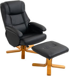 HOMCOM Fotoliu Relax cu Suport pentru Picioare, Fotoliu de Relaxare Inclinabil din PU, Rotativ 360°, Funcție balans, Negru | Aosom Romania (83B-319V00BK)
